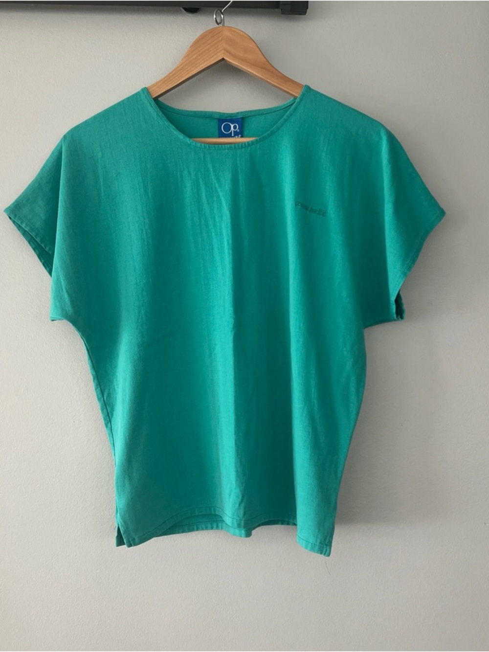 Vintage 80s/90s OP Ocean Pacific Short-Sleeve Crew Neck Top in Turquoise